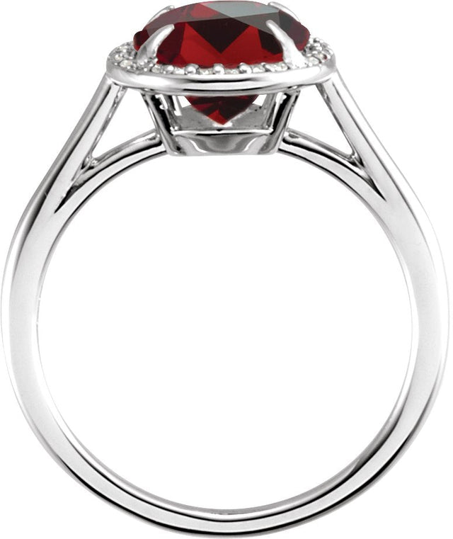 14K Gold Oval Natural Mozambique Garnet & Natural Diamond Halo-Style Ring – 7-10mm Stones - White Gold - view 2