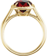 14K Gold Oval Natural Mozambique Garnet & Natural Diamond Halo-Style Ring – 7-10mm Stones - Yellow Gold - view 2