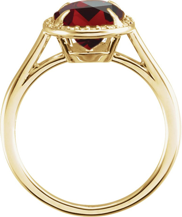 14K Gold Oval Natural Mozambique Garnet & Natural Diamond Halo-Style Ring – 7-10mm Stones - Yellow Gold - view 2