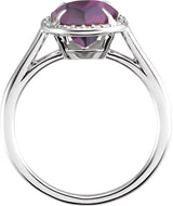 14K Gold Oval Lab-Grown Alexandrite & Natural Diamond Halo-Style Ring - White Gold - view 2