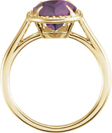 14K Gold Oval Lab-Grown Alexandrite & Natural Diamond Halo-Style Ring - Yellow Gold - view 2