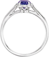 14K Gold Oval Natural Amethyst & Natural Diamond Halo-Style Ring – 10x8mm - White Gold - view 2