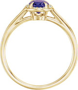 14K Gold Oval Natural Amethyst & Natural Diamond Halo-Style Ring – 10x8mm - Yellow Gold - view 2
