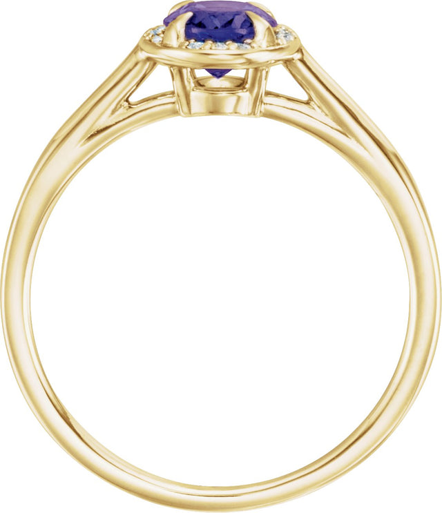 14K Gold Oval Natural Amethyst & Natural Diamond Halo-Style Ring – 10x8mm - Yellow Gold - view 2