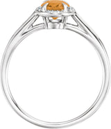 14K Gold Oval Natural Citrine & Natural Diamond Halo-Style Ring – 10x8mm - White Gold - view 2