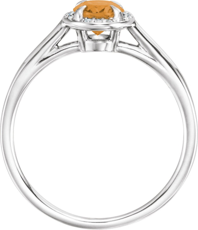 14K Gold Oval Natural Citrine & Natural Diamond Halo-Style Ring – 10x8mm - White Gold - view 2