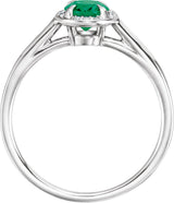 14K Gold Oval Lab-Grown Emerald & Natural Diamond Halo-Style Ring – 10x8mm - White Gold - view 2