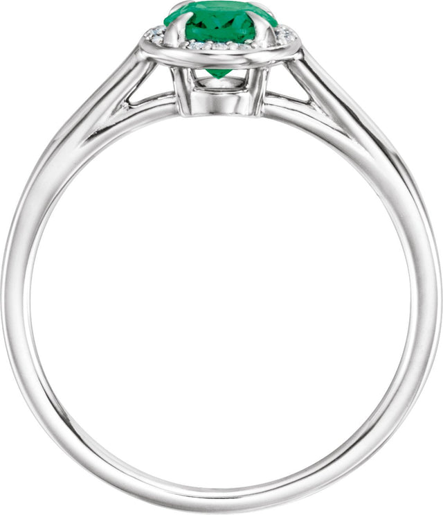14K Gold Oval Lab-Grown Emerald & Natural Diamond Halo-Style Ring – 10x8mm - White Gold - view 2