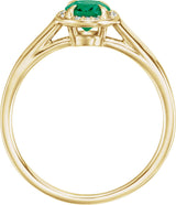 14K Gold Oval Lab-Grown Emerald & Natural Diamond Halo-Style Ring – 10x8mm - Yellow Gold - view 2