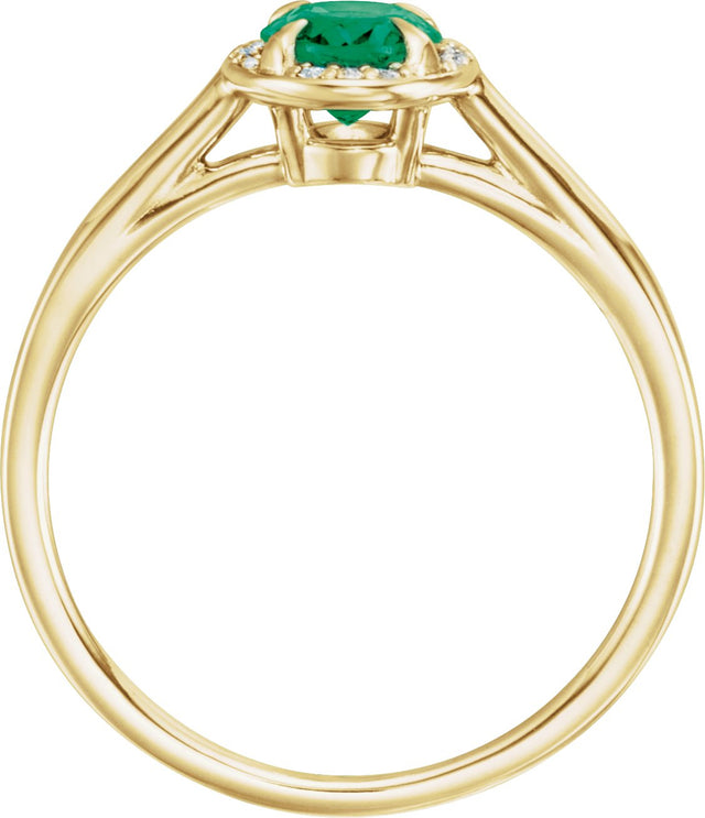 14K Gold Oval Lab-Grown Emerald & Natural Diamond Halo-Style Ring – 10x8mm - Yellow Gold - view 2