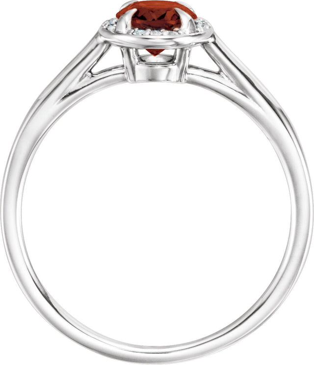 14K Gold Oval Natural Mozambique Garnet & Natural Diamond Halo-Style Ring – 7-10mm Stones - White Gold - view 2