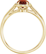 14K Gold Oval Natural Mozambique Garnet & Natural Diamond Halo-Style Ring – 7-10mm Stones - Yellow Gold - view 2