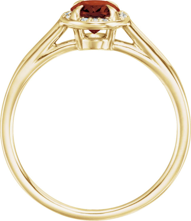 14K Gold Oval Natural Mozambique Garnet & Natural Diamond Halo-Style Ring – 7-10mm Stones - Yellow Gold - view 2