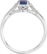 14K Gold Oval Lab-Grown Alexandrite & Natural Diamond Halo-Style Ring - White Gold - view 2