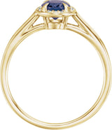 14K Gold Oval Lab-Grown Alexandrite & Natural Diamond Halo-Style Ring - Yellow Gold - view 2