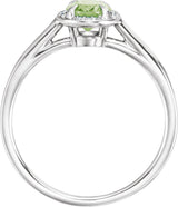 14K Gold Oval Natural Peridot & Natural Diamond Halo-Style Ring – 7x5mm - White Gold - view 2