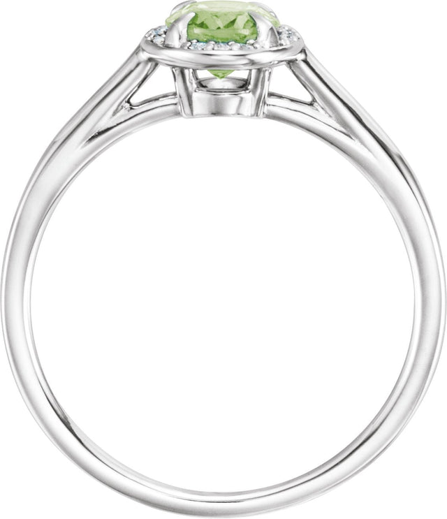 14K Gold Oval Natural Peridot & Natural Diamond Halo-Style Ring – 7x5mm - White Gold - view 2