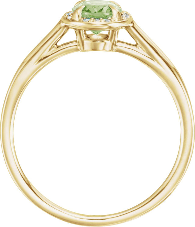 14K Gold Oval Natural Peridot & Natural Diamond Halo-Style Ring – 7x5mm - Yellow Gold - view 2