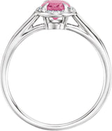 14K Gold Oval Natural Pink Tourmaline & Natural Diamond Halo-Style Ring – 10x8mm - White Gold - view 2