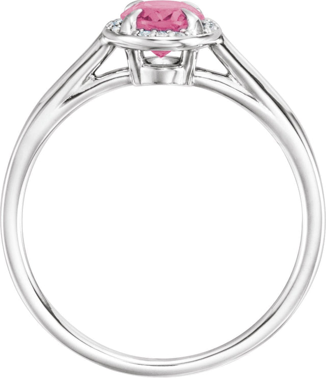 14K Gold Oval Natural Pink Tourmaline & Natural Diamond Halo-Style Ring – 10x8mm - White Gold - view 2