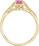 14K Gold Oval Natural Pink Tourmaline & Natural Diamond Halo-Style Ring – 10x8mm - Yellow Gold - view 2