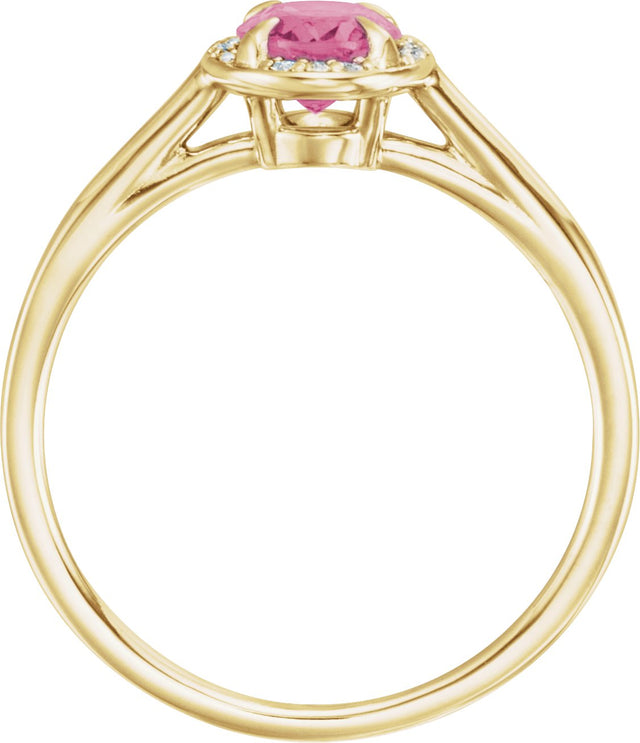 14K Gold Oval Natural Pink Tourmaline & Natural Diamond Halo-Style Ring – 10x8mm - Yellow Gold - view 2