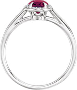 14K Gold Oval Natural Rhodolite Garnet & Natural Diamond Halo-Style Ring - White Gold - view 2