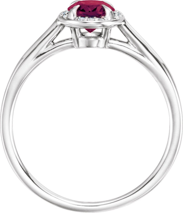 14K Gold Oval Natural Rhodolite Garnet & Natural Diamond Halo-Style Ring - White Gold - view 2