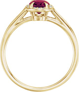 14K Gold Oval Natural Rhodolite Garnet & Natural Diamond Halo-Style Ring - Yellow Gold - view 2