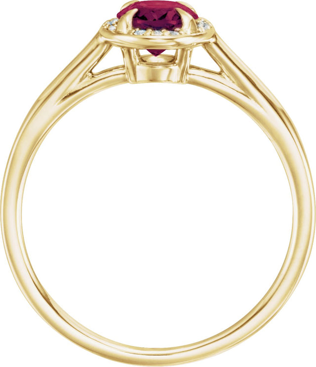 14K Gold Oval Natural Rhodolite Garnet & Natural Diamond Halo-Style Ring - Yellow Gold - view 2