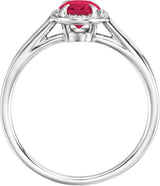 14K Gold Oval Lab-Grown Ruby & Natural Diamond Halo-Style Ring – 10x8mm - White Gold - view 2