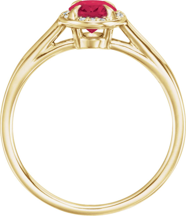 14K Gold Oval Lab-Grown Ruby & Natural Diamond Halo-Style Ring – 10x8mm - Yellow Gold - view 2