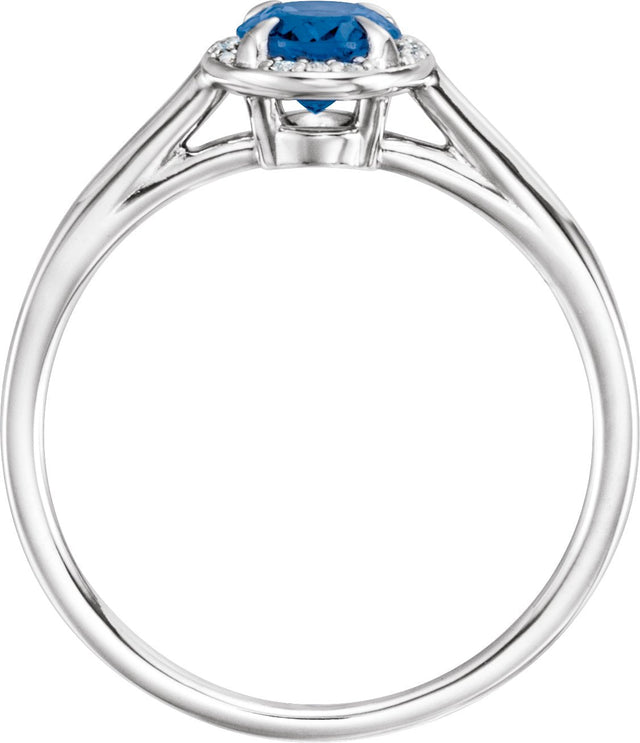 14K Gold Oval Lab-Grown Blue Sapphire & Natural Diamond Halo-Style Ring – 10x8mm - White Gold - view 2