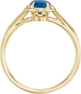 14K Gold Oval Lab-Grown Blue Sapphire & Natural Diamond Halo-Style Ring – 10x8mm - Yellow Gold - view 2