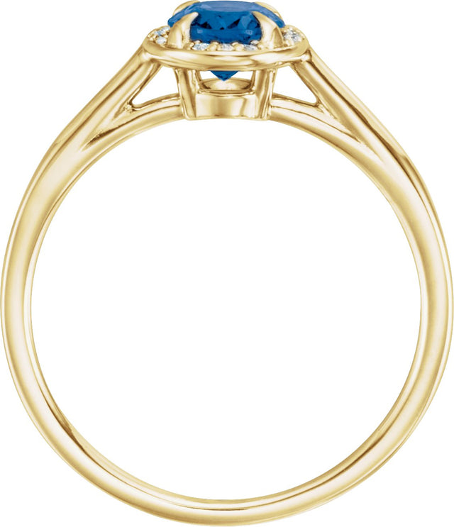 14K Gold Oval Lab-Grown Blue Sapphire & Natural Diamond Halo-Style Ring – 10x8mm - Yellow Gold - view 2