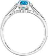 14K Gold Oval Natural Swiss Blue Topaz & Natural Diamond Halo-Style Ring – 10x8mm - White Gold - view 2