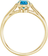 14K Gold Oval Natural Swiss Blue Topaz & Natural Diamond Halo-Style Ring – 10x8mm - Yellow Gold - view 2