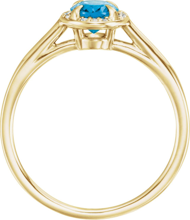 14K Gold Oval Natural Swiss Blue Topaz & Natural Diamond Halo-Style Ring – 10x8mm - Yellow Gold - view 2