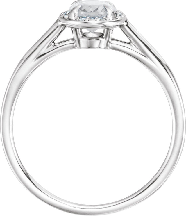 14K Gold Oval Natural White Topaz & Natural Diamond Halo-Style Ring - White Gold - view 2