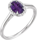 14K Gold Oval Natural Amethyst & Natural Diamond Halo-Style Ring – 10x8mm - White Gold