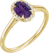 14K Gold Oval Natural Amethyst & Natural Diamond Halo-Style Ring – 10x8mm - Yellow Gold