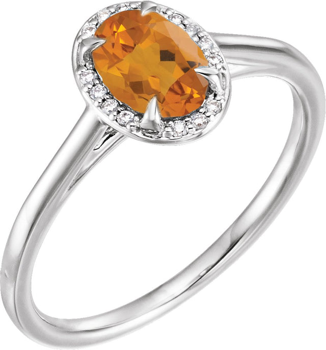 14K Gold Oval Natural Citrine & Natural Diamond Halo-Style Ring – 10x8mm - White Gold