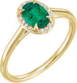 14K Gold Oval Lab-Grown Emerald & Natural Diamond Halo-Style Ring – 10x8mm - Yellow Gold