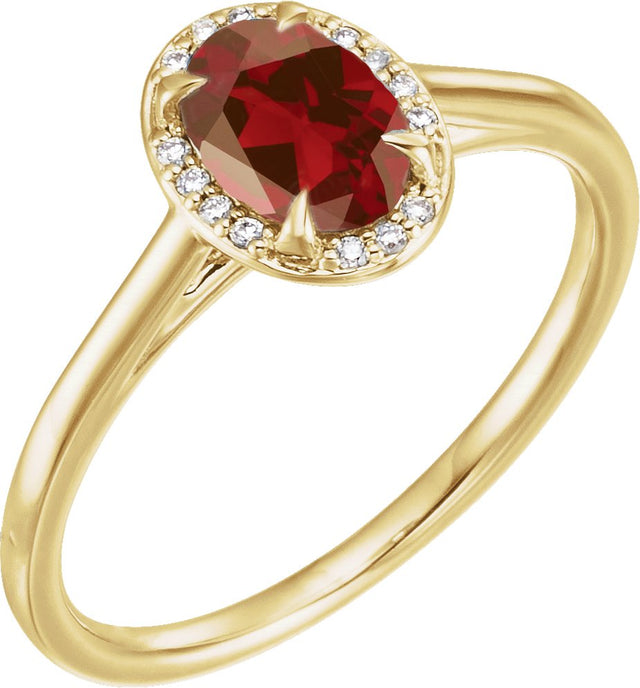 14K Gold Oval Natural Mozambique Garnet & Natural Diamond Halo-Style Ring – 7-10mm Stones - Yellow Gold