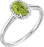 14K Gold Oval Natural Peridot & Natural Diamond Halo-Style Ring – 7x5mm - White Gold