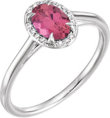 14K Gold Oval Natural Pink Tourmaline & Natural Diamond Halo-Style Ring – 10x8mm - White Gold
