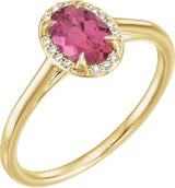 14K Gold Oval Natural Pink Tourmaline & Natural Diamond Halo-Style Ring – 10x8mm - Yellow Gold