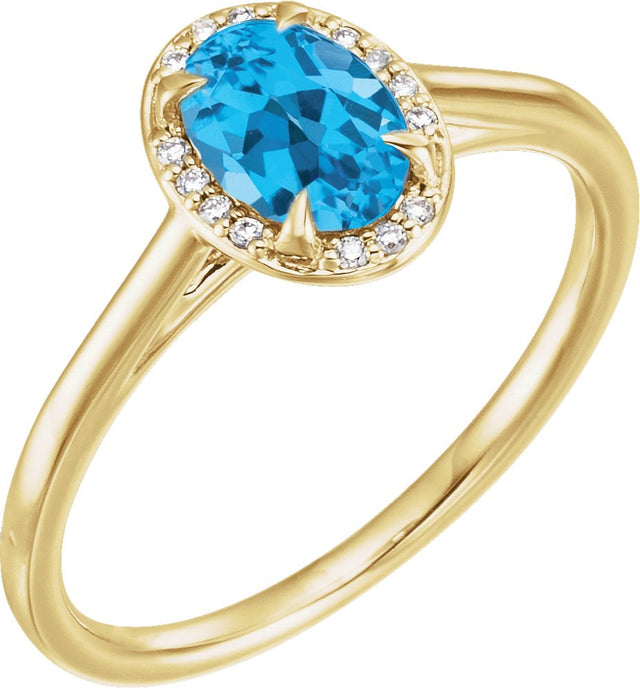 14K Gold Oval Natural Swiss Blue Topaz & Natural Diamond Halo-Style Ring – 10x8mm - Yellow Gold