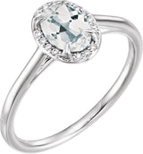 14K Gold Oval Natural White Topaz & Natural Diamond Halo-Style Ring - White Gold