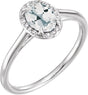 14K Gold Oval Natural White Topaz & Natural Diamond Halo-Style Ring - White Gold